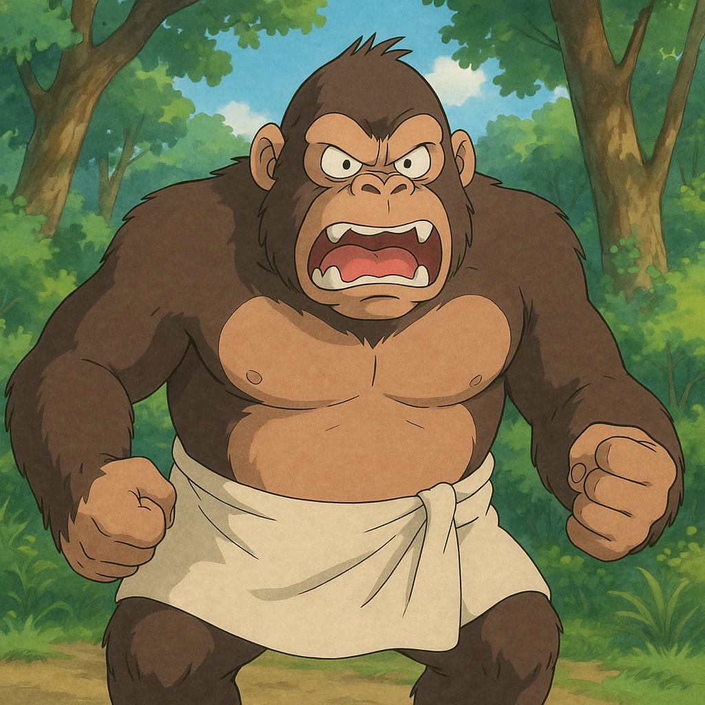 an angry gorilla with a towel wrapped around his waist emoji
