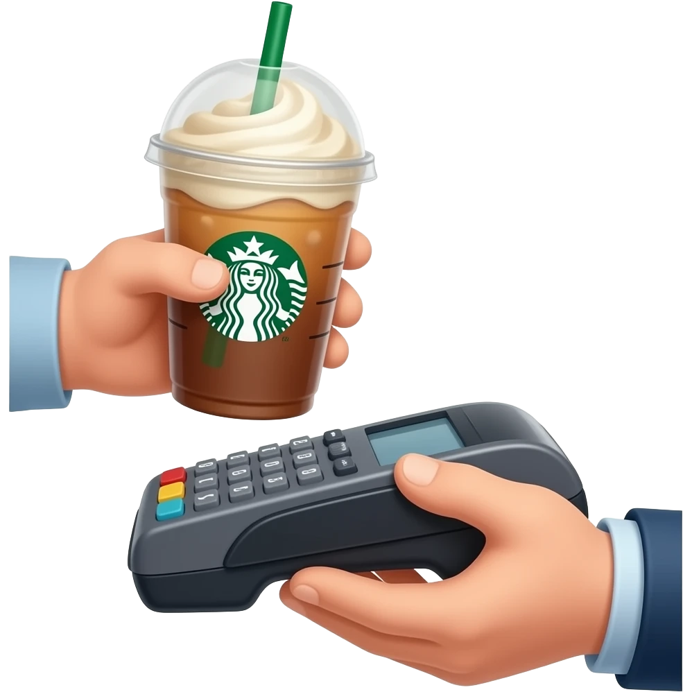 Pleas show hands of customer of them Ordering and Paying at Starbucks emoji
