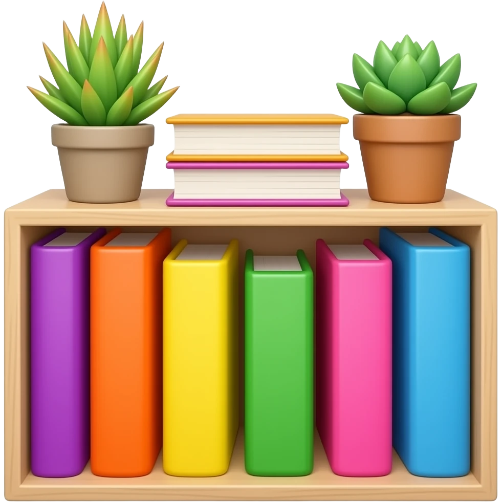 purple yellow green pink blue  bookshelf with succulents inspired by Barbie colour palette emoji