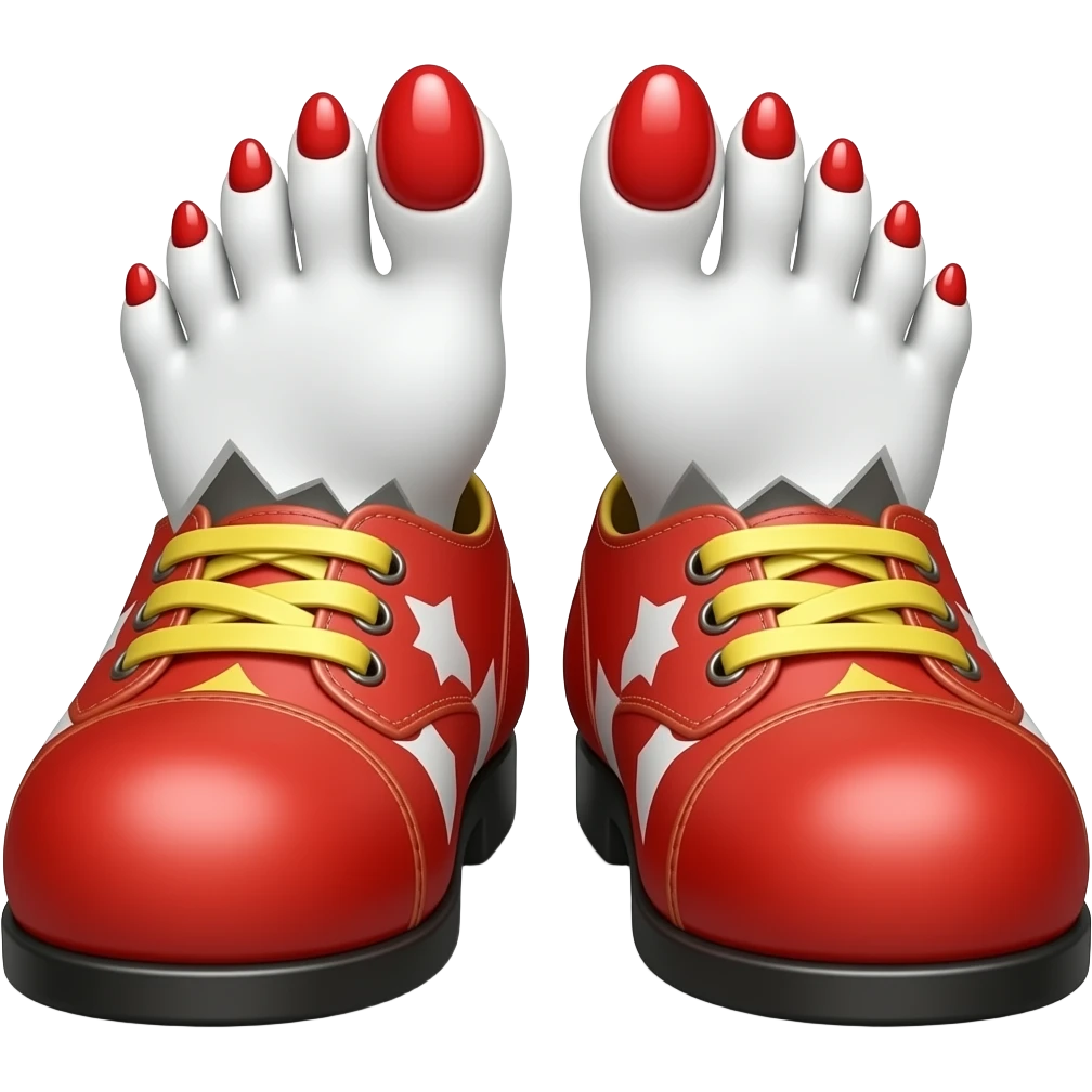 White toes with red long toenails ripping out of clown shoes emoji