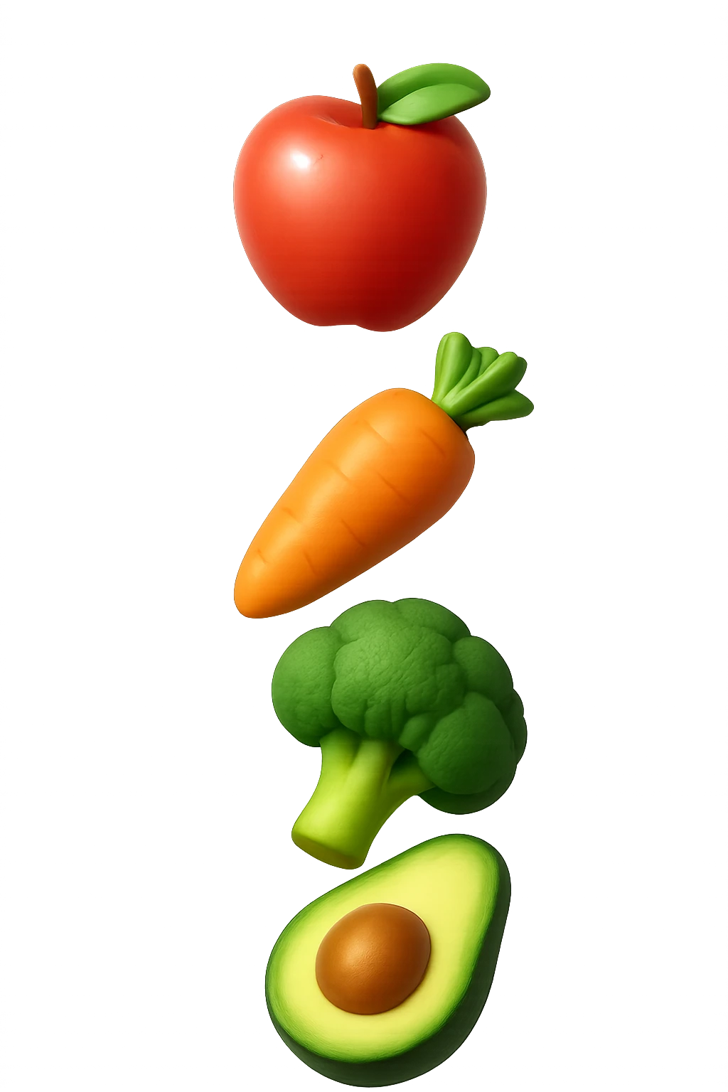 emoji stile iphone in 3d di cibo sano che fluttua in aria vericalmente, iperrealistico 4k emoji