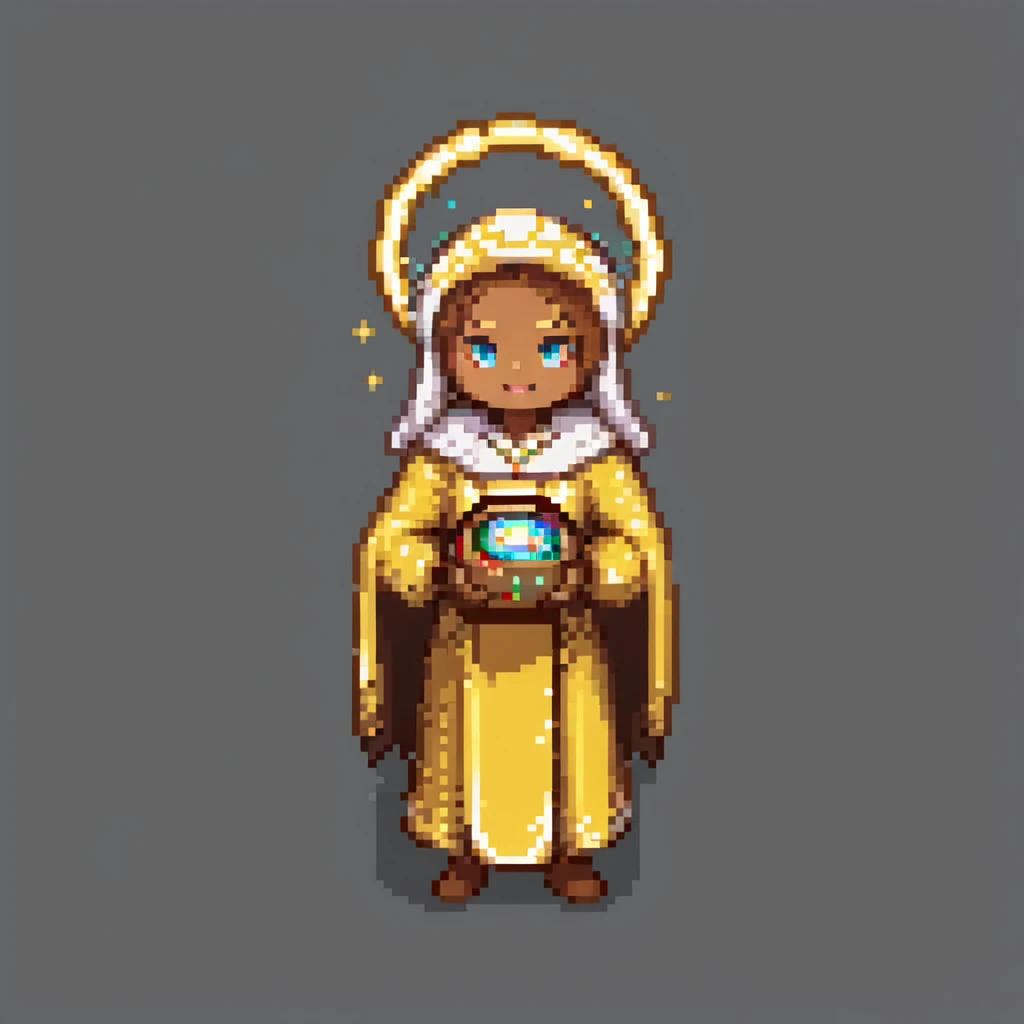 Portrait of a radiant baker with a glowing halo, golden robes, and a cookie-shaped aura, skeuomorphism style emoji