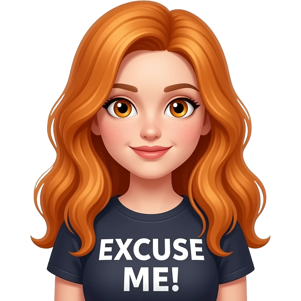 sexy girl with overlong ginger hair and ginger eyes a top with EXCUSE ME! written on it emoji