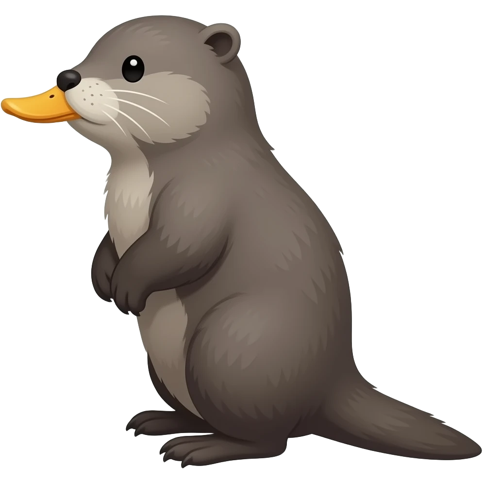 A creature with a beaver's body and a duck's beak (but it's gray) full body side view emoji