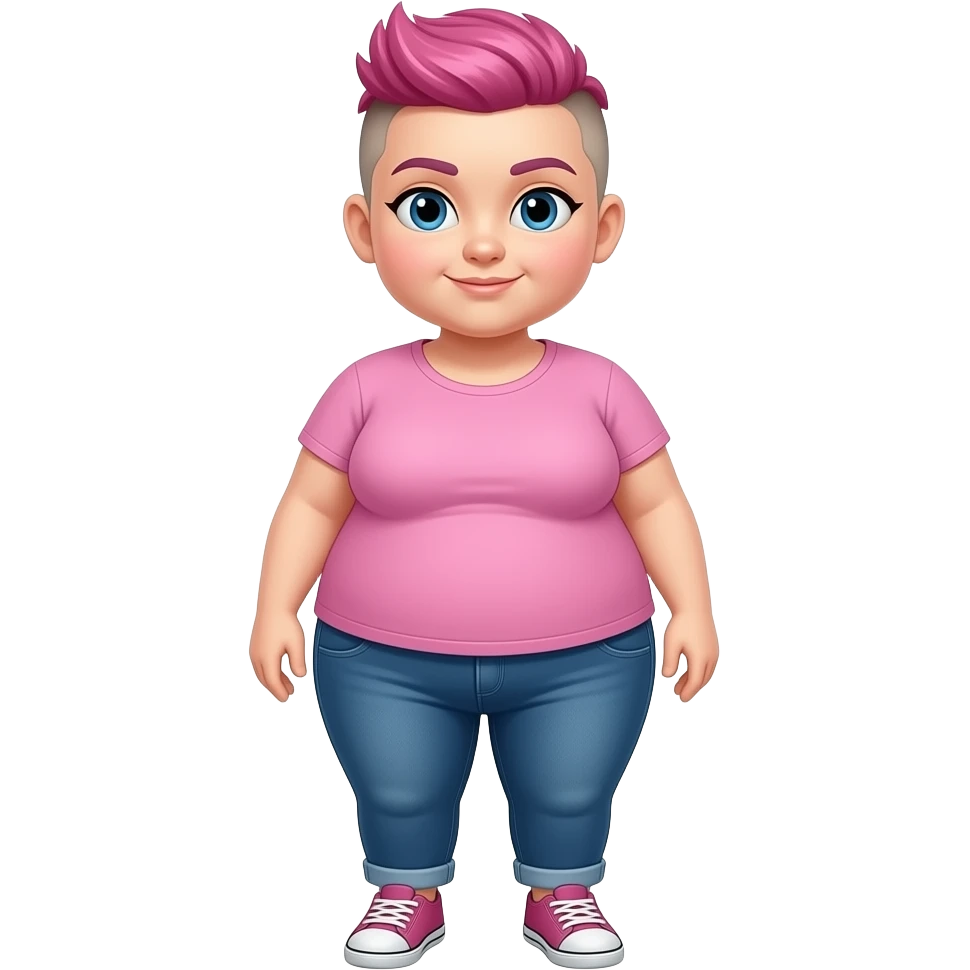 A full bodyview. obese girl with short pink hear that is buzzcut on the side emoji