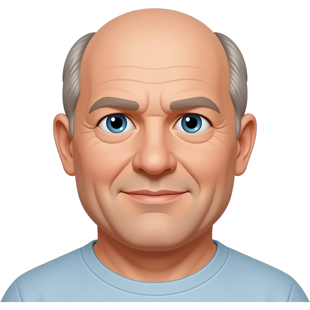 man in 50s bald on top, light hair on sides, no facial hair, blue eyes, fat, emoji