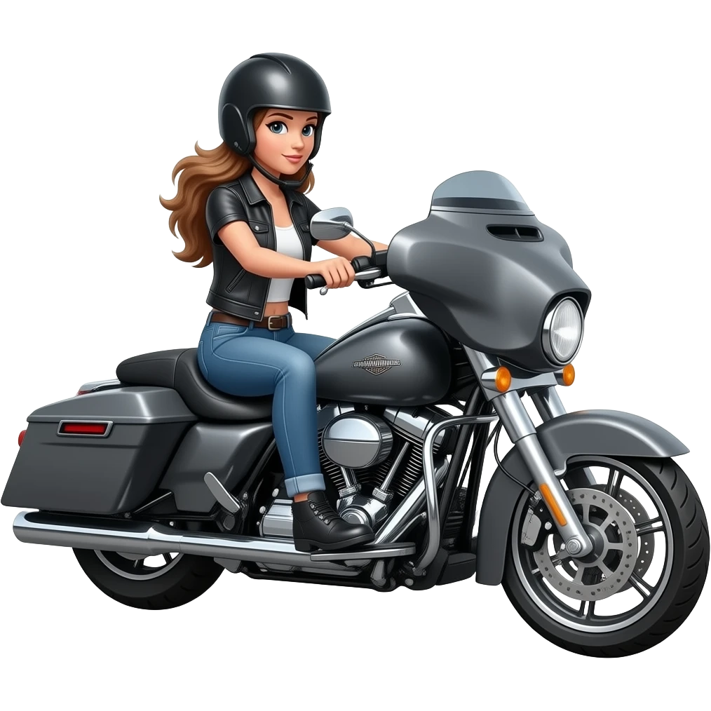 Harley Davidson dark grey road glide with woman riding emoji