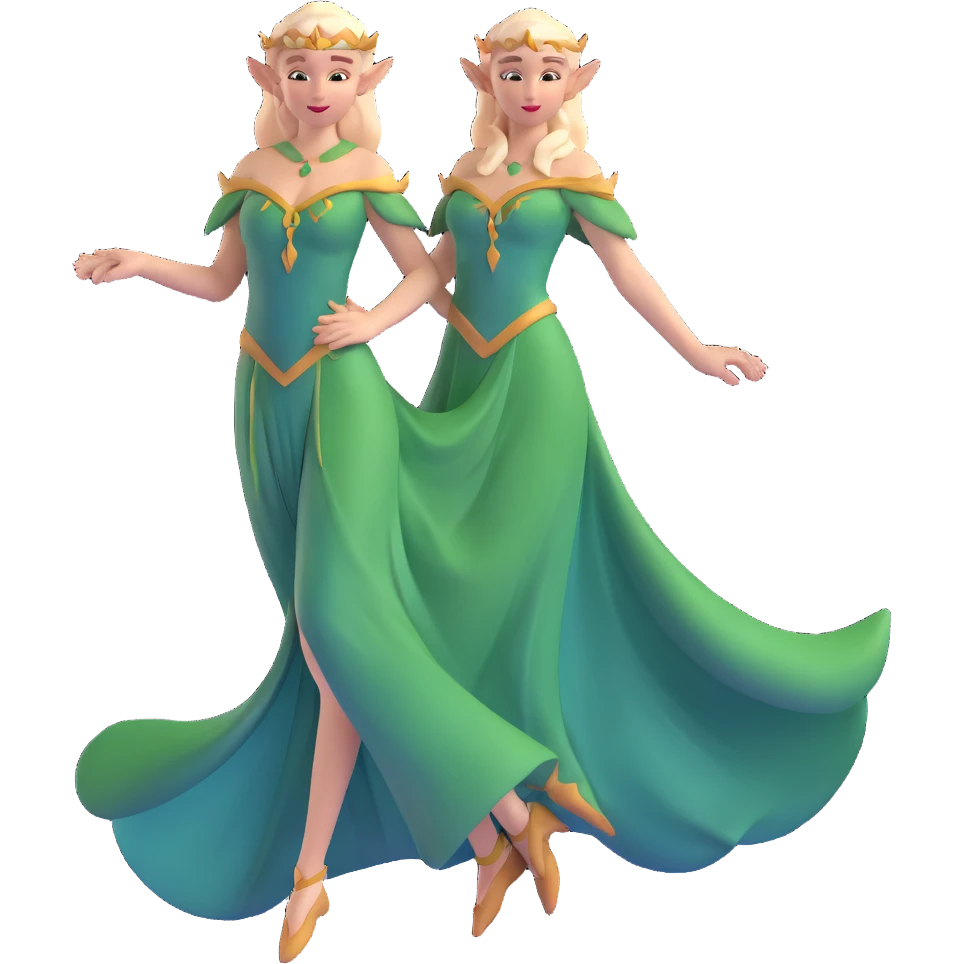 distinctly feminine elf maiden with graceful pose, flowing gown emoji