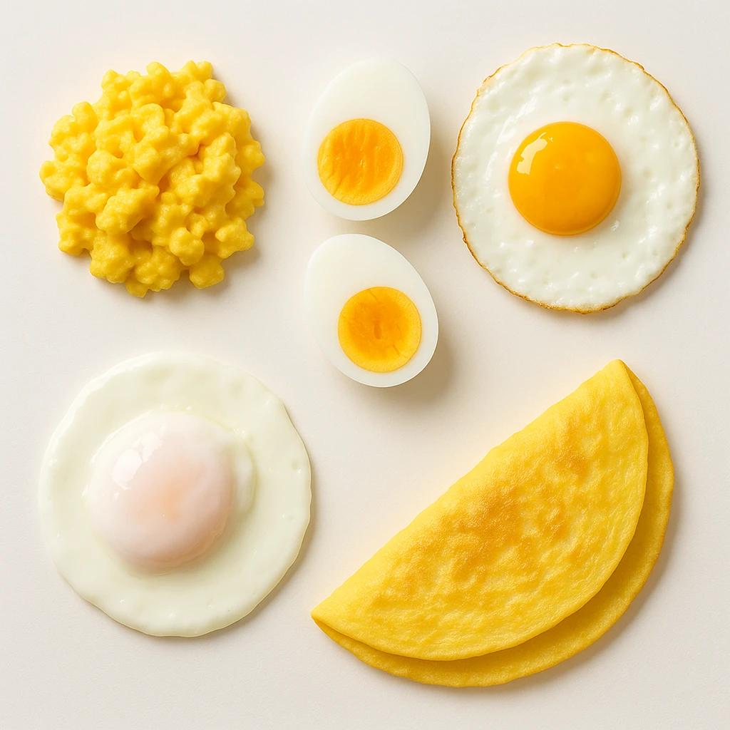 uova cotte in modo diverso in un clima pulito, viste dall'alto emoji