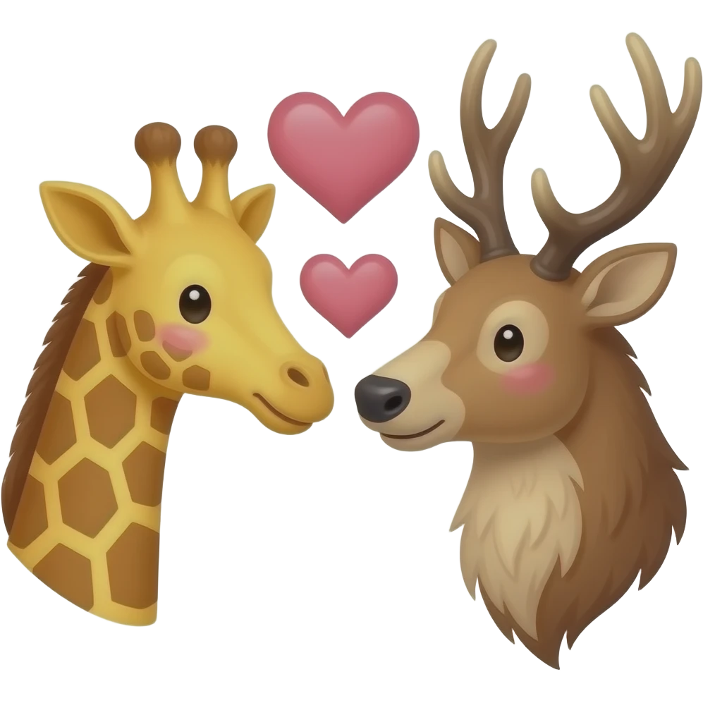 Einfacher Giraffenkopf und Elchkopf schauen sich an mit Herzchen emoji