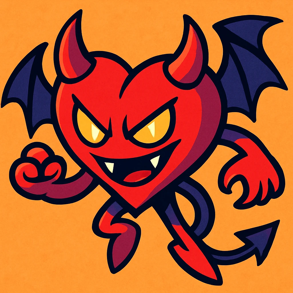 anime-style devil heart, sharp features, glowing eyes, dynamic pose emoji