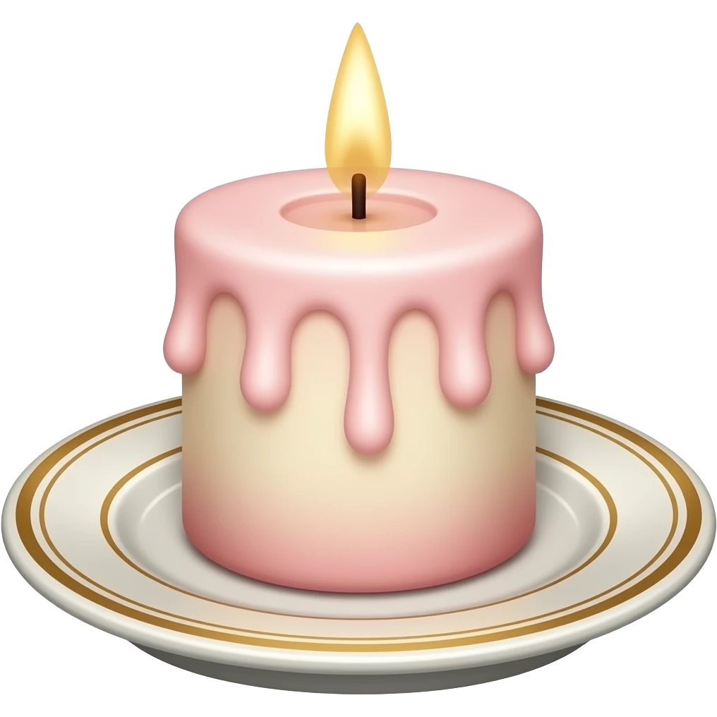 Pastel Reddish-pinkish and gold and white vintage candle on a plate emoji