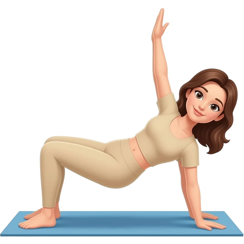 Mujer castaña pilates clase ropa beige emoji