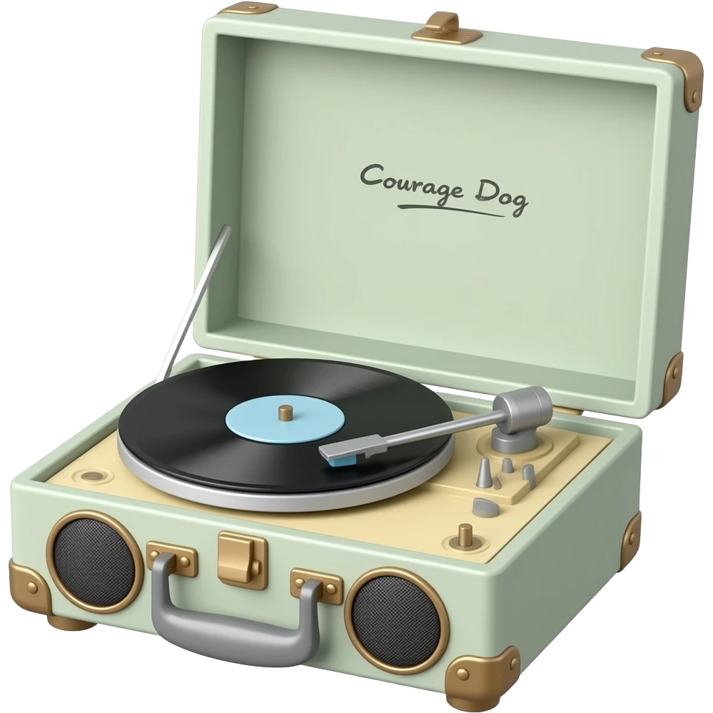 El tocadiscos que Muriel usa en Coraje, el perro cobarde es un modelo antiguo  de tipo maleta (suitcascomún en la época de los años 50 o 60. Se caracteriza por tener la bocina integrada, un diseño portátil con asa y ser de colores pastel, emoji