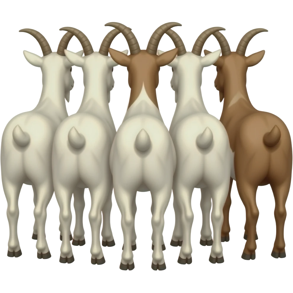 Hazme 7 cabras de tonos blancos y marrones. Tienen que estar las siete juntas. Tienen que estar de espaldas. emoji