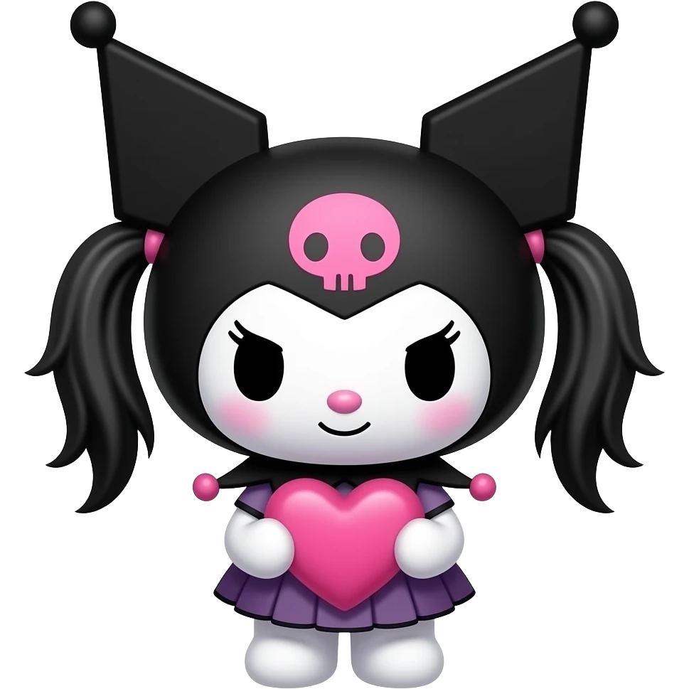 Kuromi holding a pink heart emoji