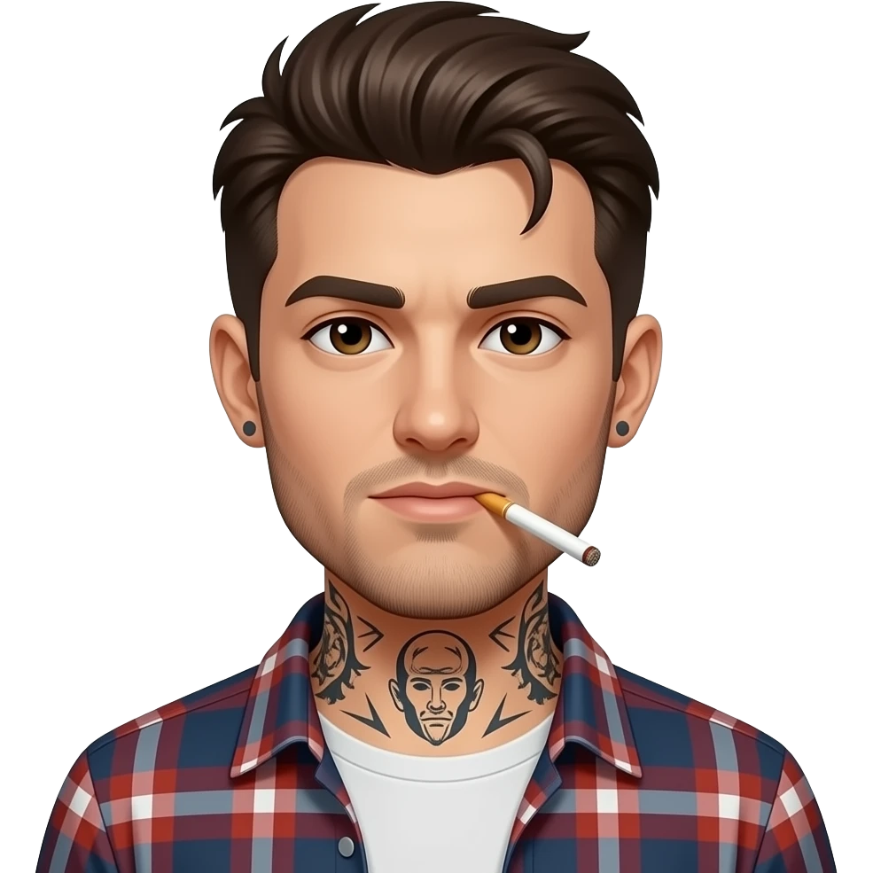 Face tattoos dark brown hair no neck tattoos wearing flannel smoking a cigarette emoji
