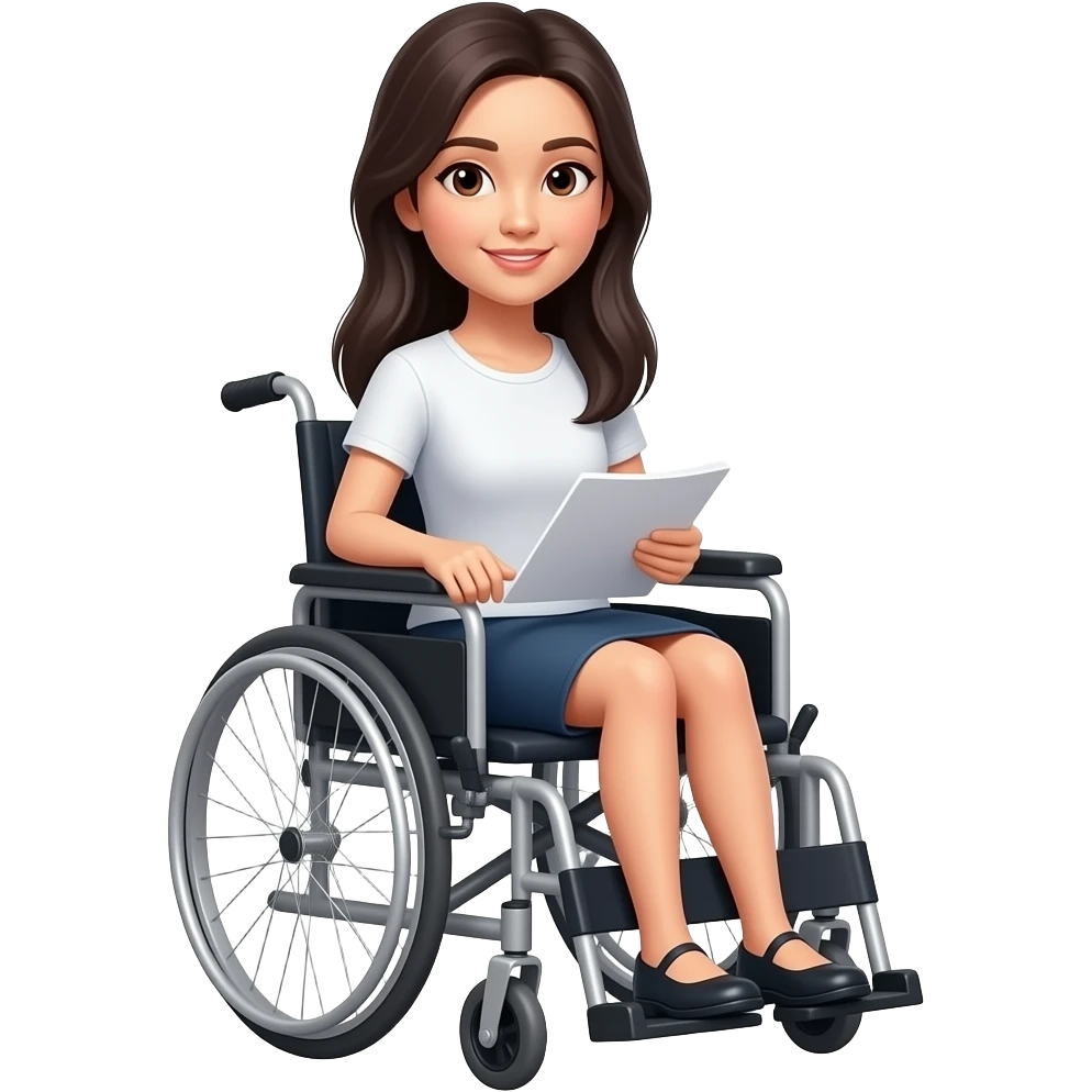 Asian woman with long hair in a wheelchair interviewee emoji