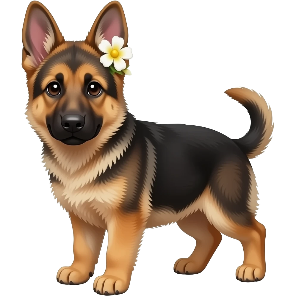 Perrito pastor aleman con una flor en la oreja emoji