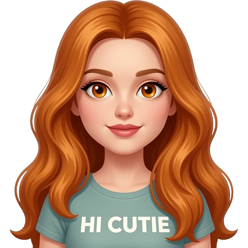 sexy girl with overlong ginger hair and ginger eyes a top with HI CUTIE written on it emoji