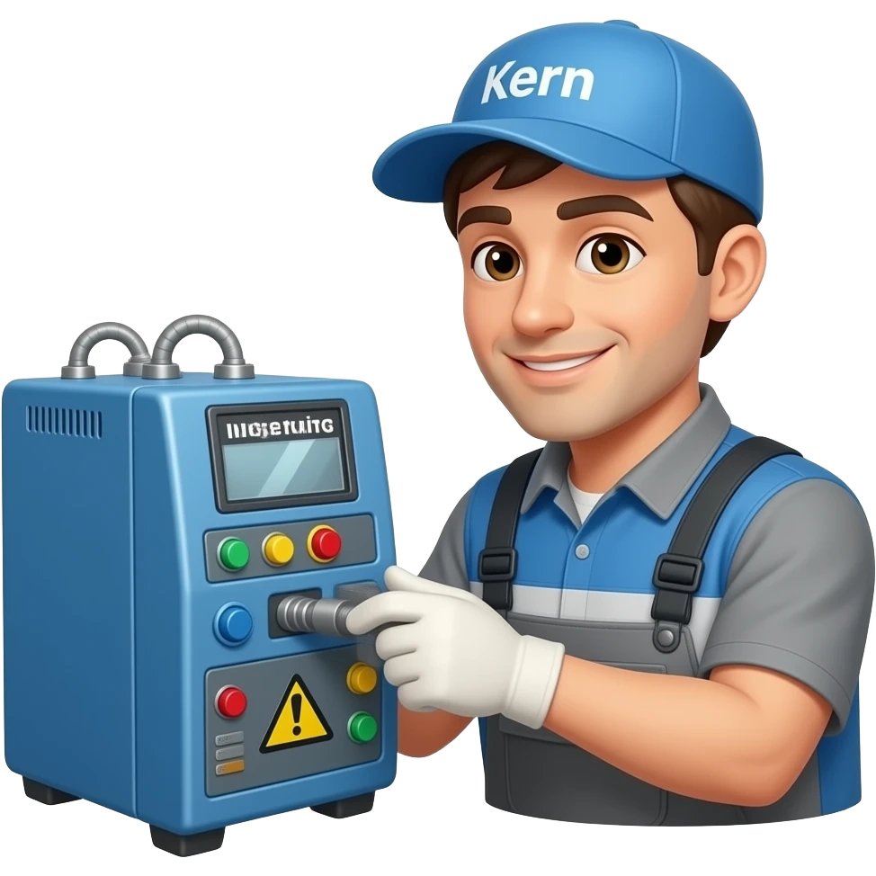 service technician working on a Kern inserting system. visit www.kernworld.com to check aur machines. emoji