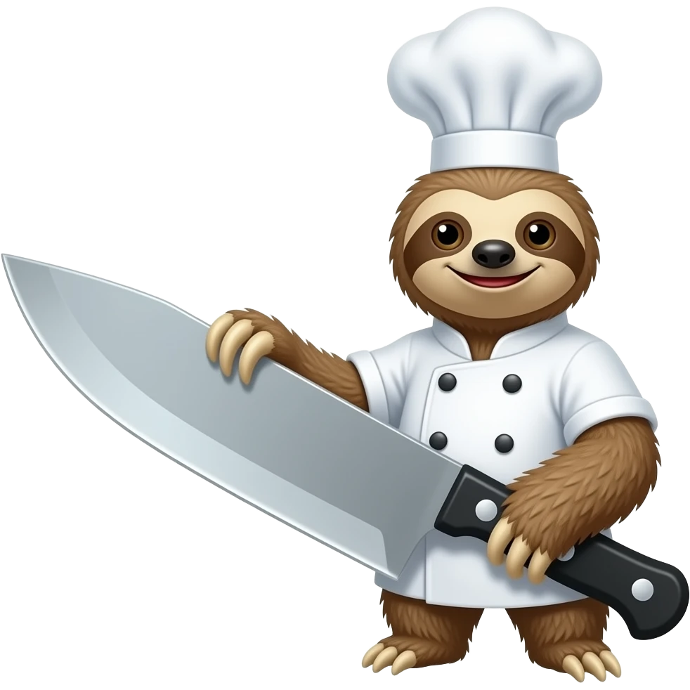 looking askance smiling evil killer sloth w big chef's knife emoji