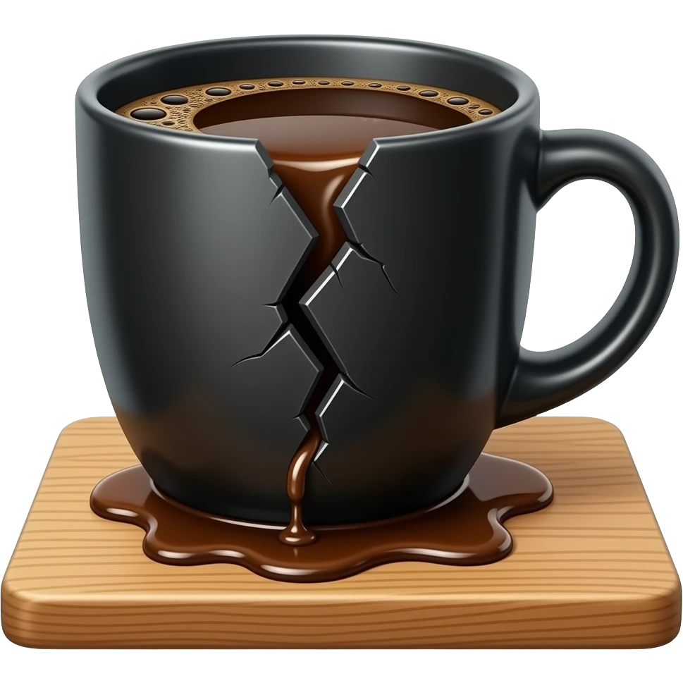broken coffee cup, coffee is slipping from the broken part emoji