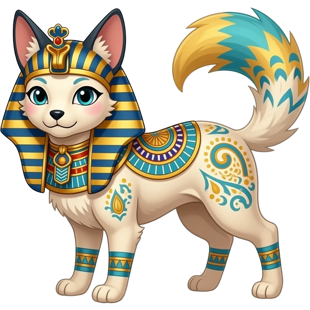 paisley-patterned ancient Egyptian Short-legged quadrupedal elegant oriental feral painted Absol-Glaceon-Sylveon-animal-Fakémon-fusion-hybrid-creature emoji