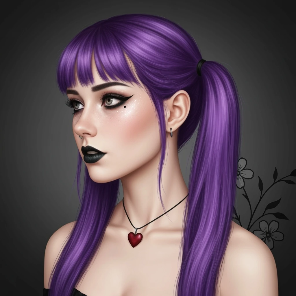 goth profile picture with a heart accent, cute, expressive, minimal emoji