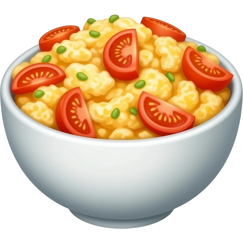 hyper realistic - sliced tomato scrambled egg mixed in bowl emoji