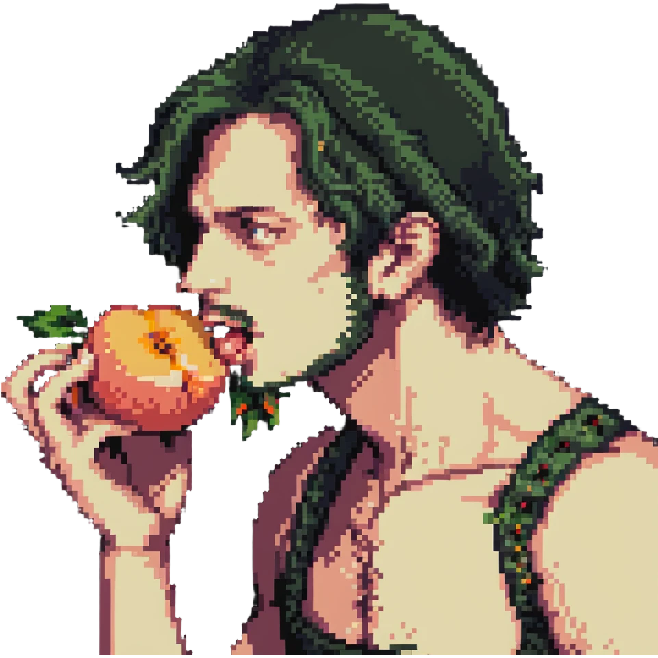 a man ferally eating a peach emoji