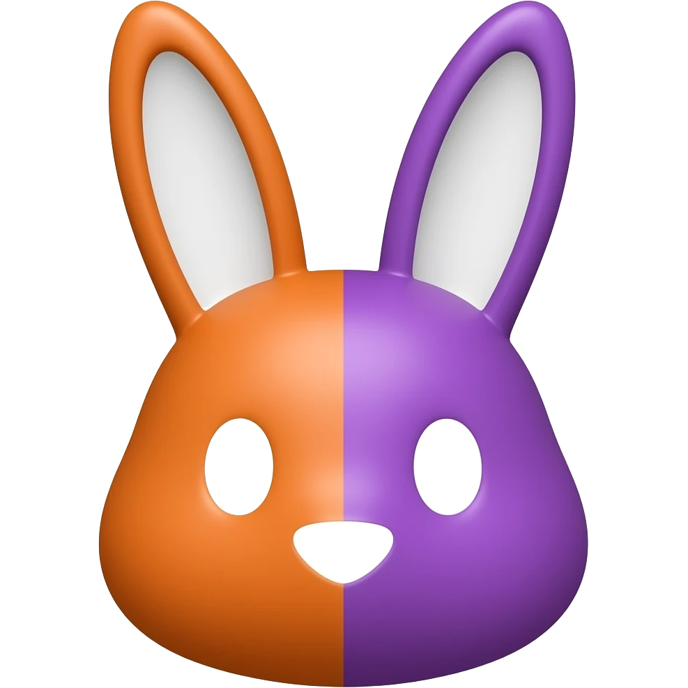 Orange half purple rabbit face white earholes emoji