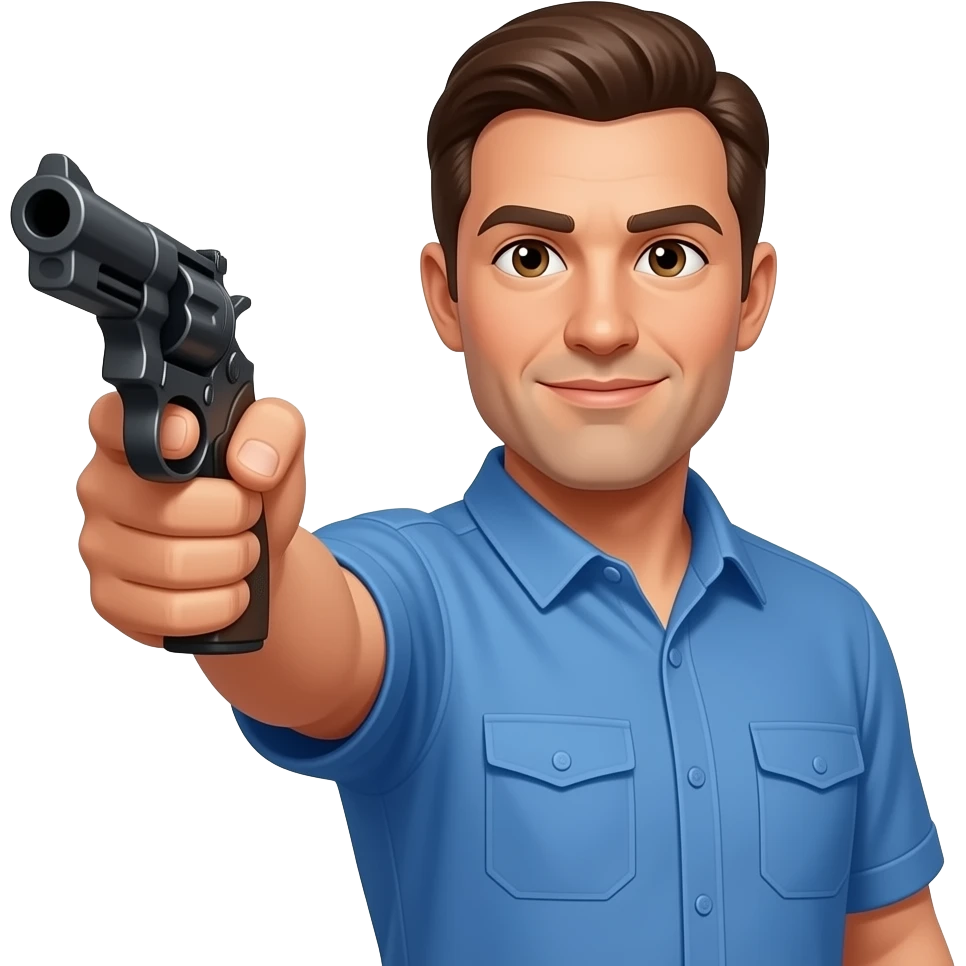 coach in a blue shirt making a six shooter pistol gesture emoji