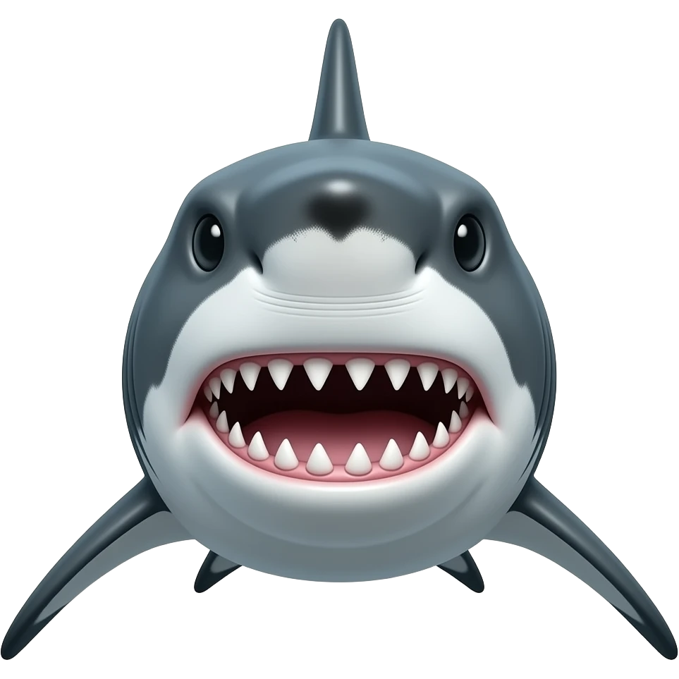 Tubarao de frente, agressivo realista,bem realista sem agua emoji