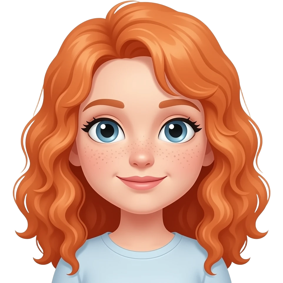 Fille rousse bouclés tâches de rousseur pêche emoji