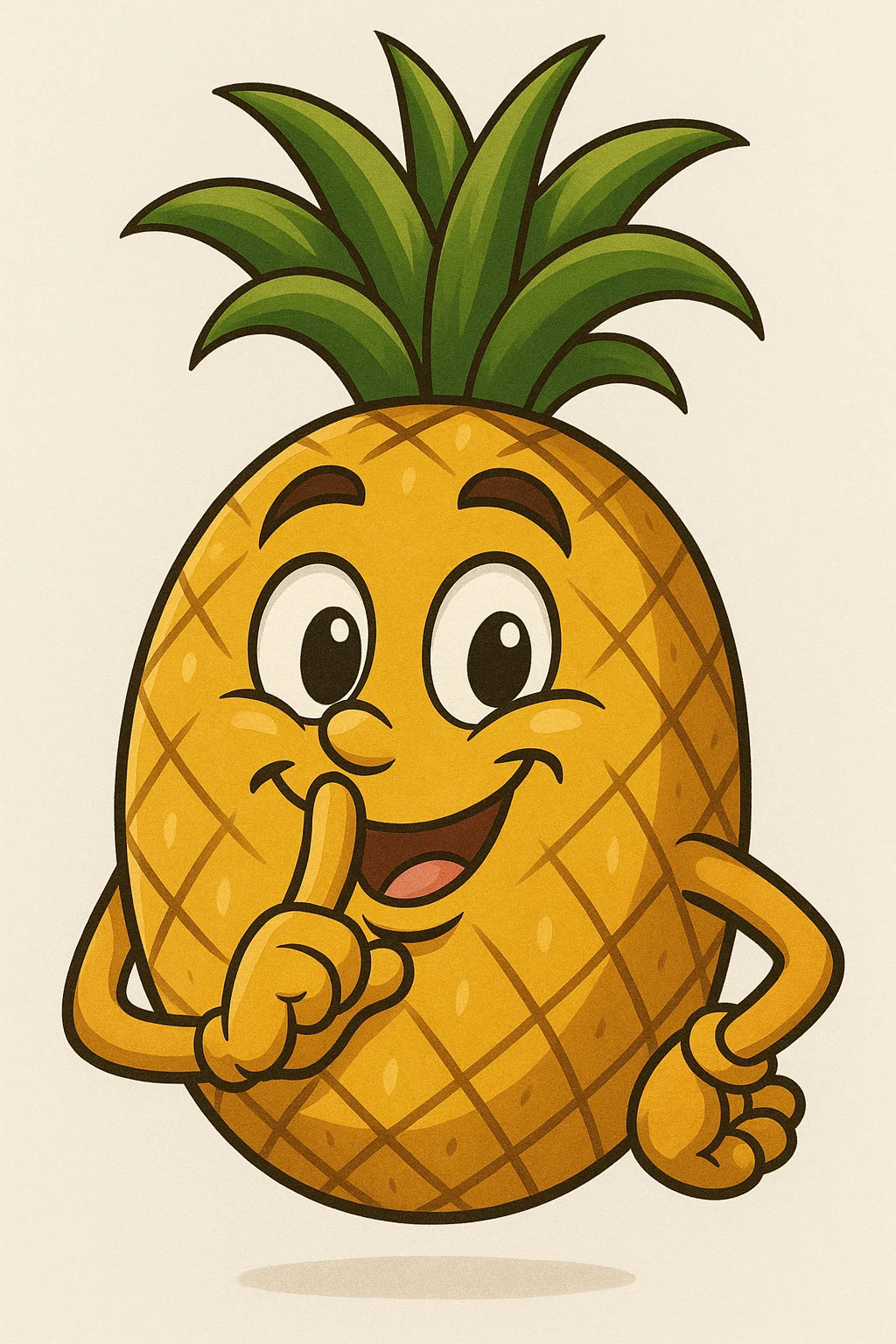 a pineapple with a finger to its lips, saying 'shhhh', expressive, humorous emoji