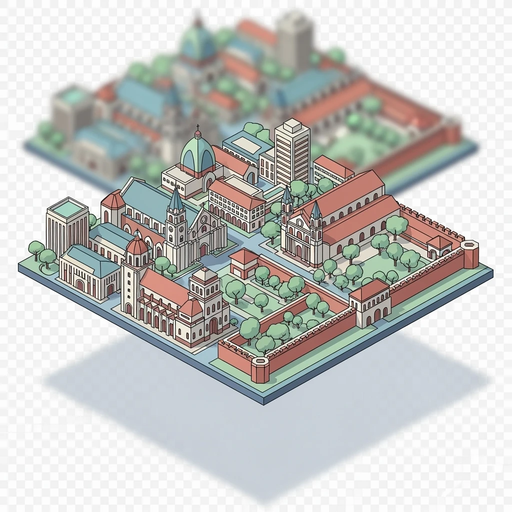 Isometric minimalistic illustration of Manila, subtle 3D miniature effect and Tilt Shift effect, no cartoonish look, transparent background. emoji
