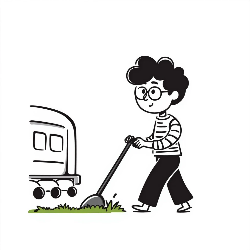 Harry Potter mowing the lawn on the Hogwarts Express train emoji