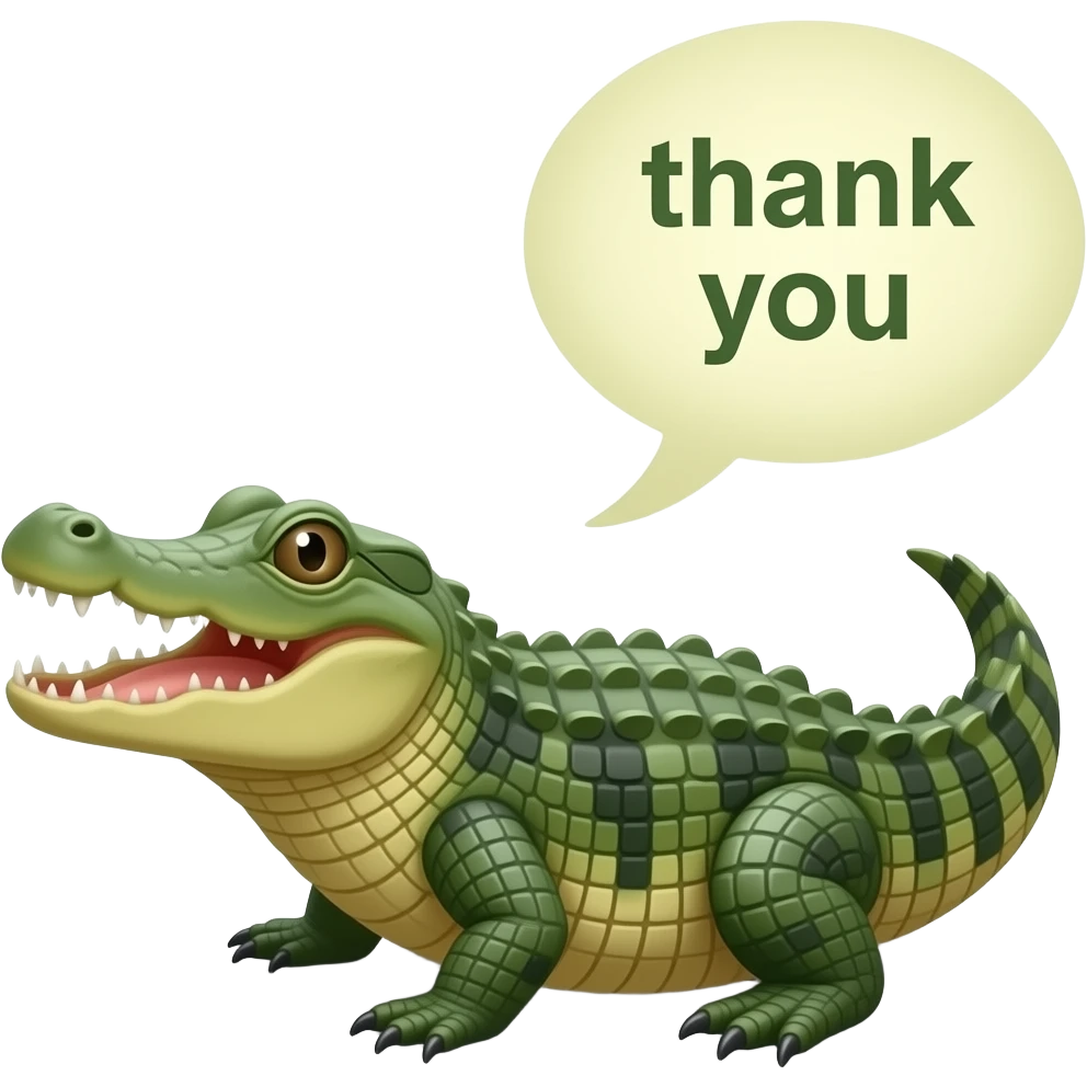 Use o jacare enviado e faça ele dizendo obrigado emoji