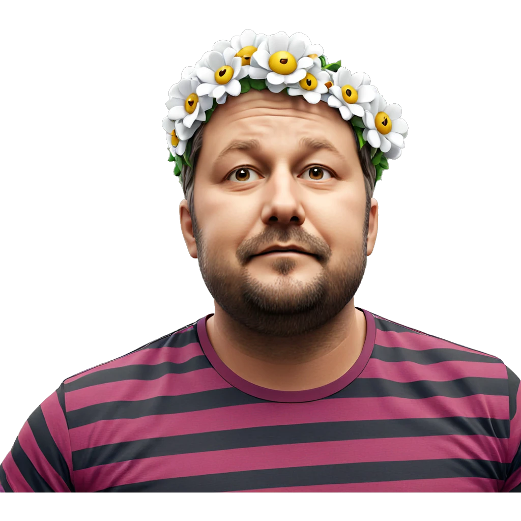 male cosplayer with flower crown emoji