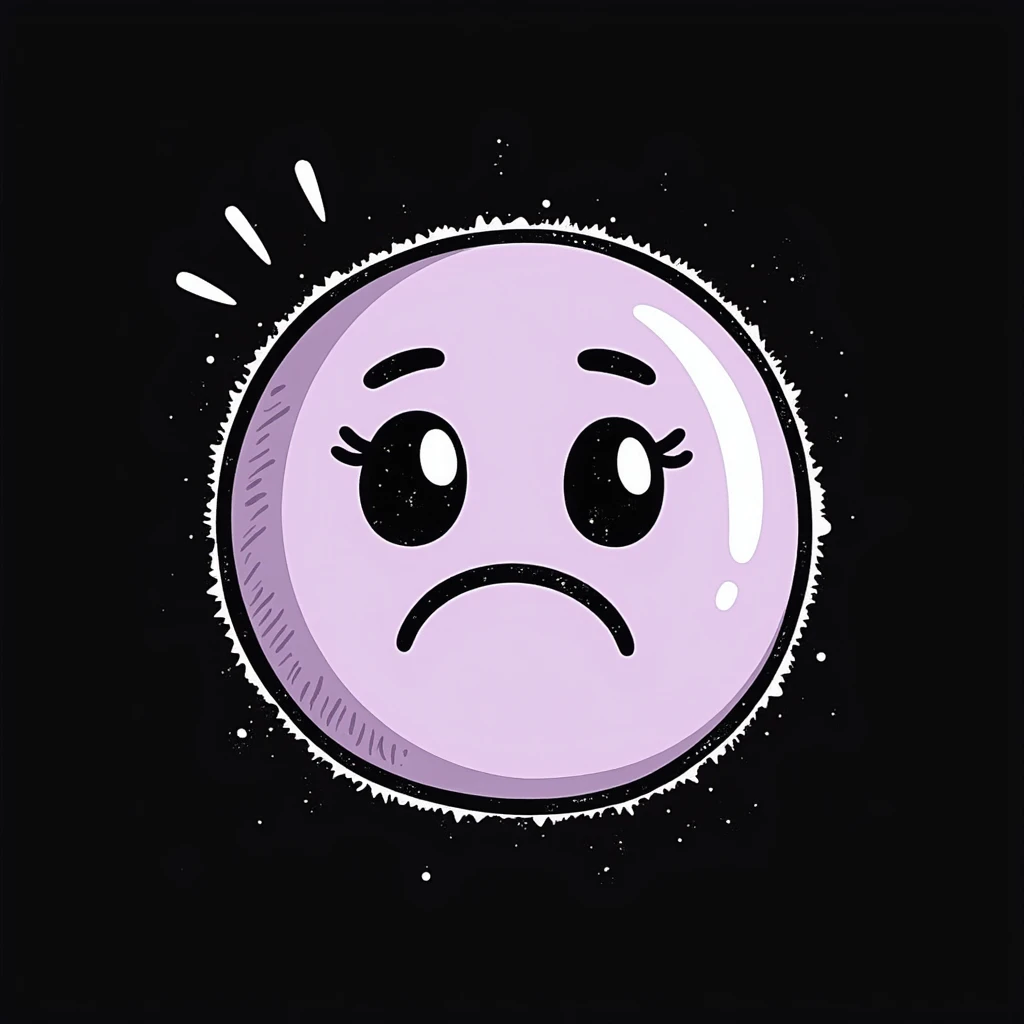 sad smiley face with downturned eyes, hand-drawn chalk style, soft lilac color palette, rough doodle-like texture, pastel chalk on dark surface, aesthetic, emotional, suitable for Telegram channel emoji