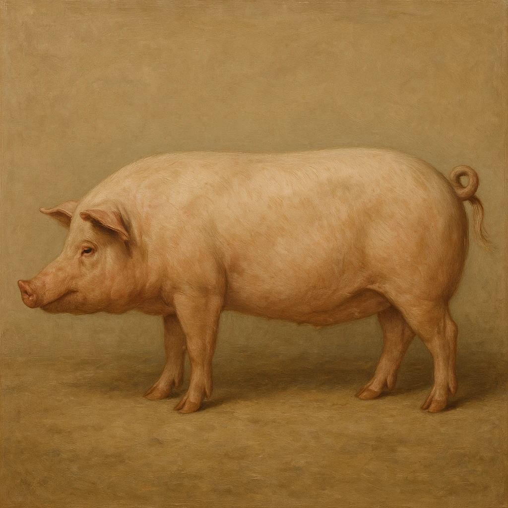 side view of a pig, realistic style, academic color palette, minimal background, focus on pig emoji