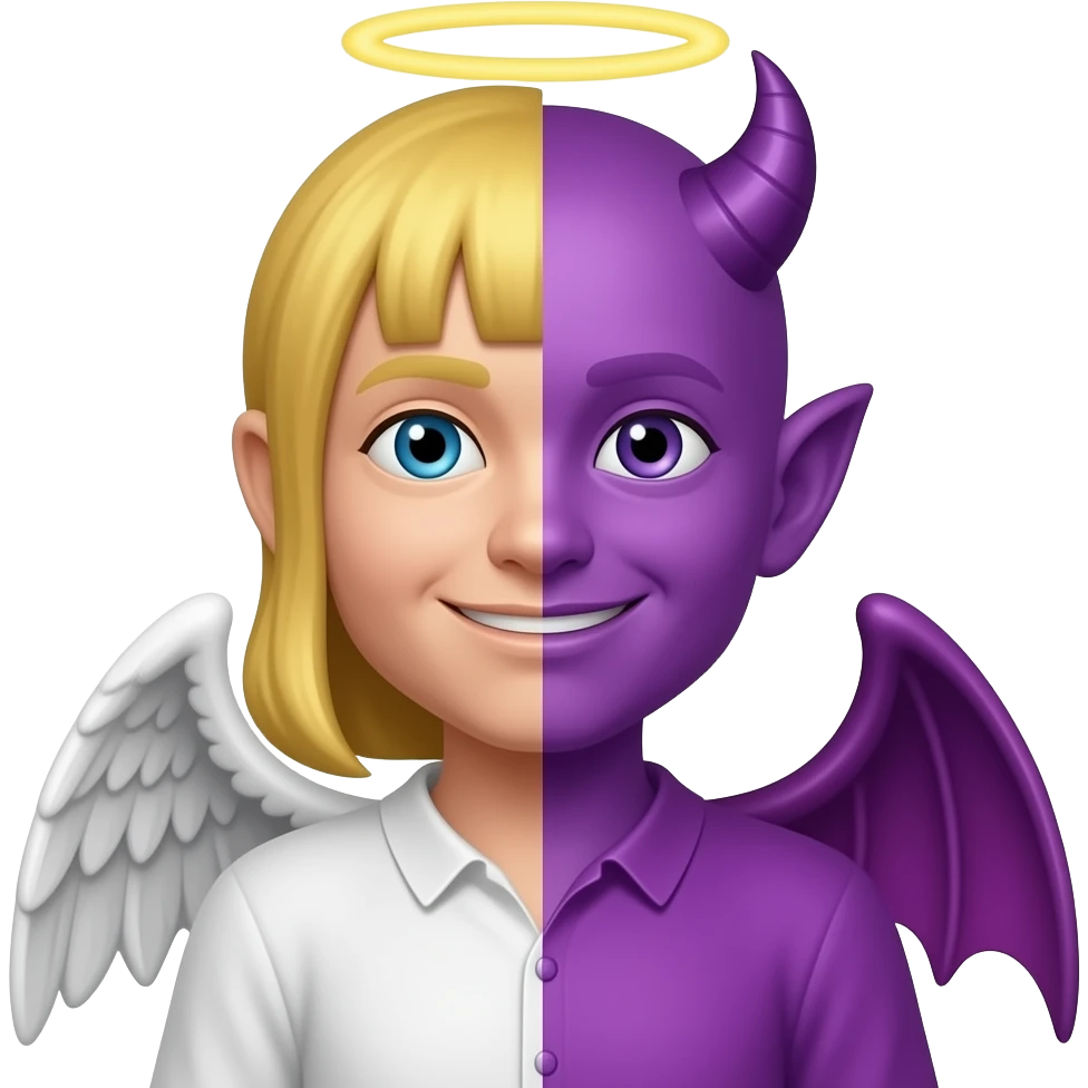 Yellow classic Angel emoji crossover purple classic devil emoji emoji