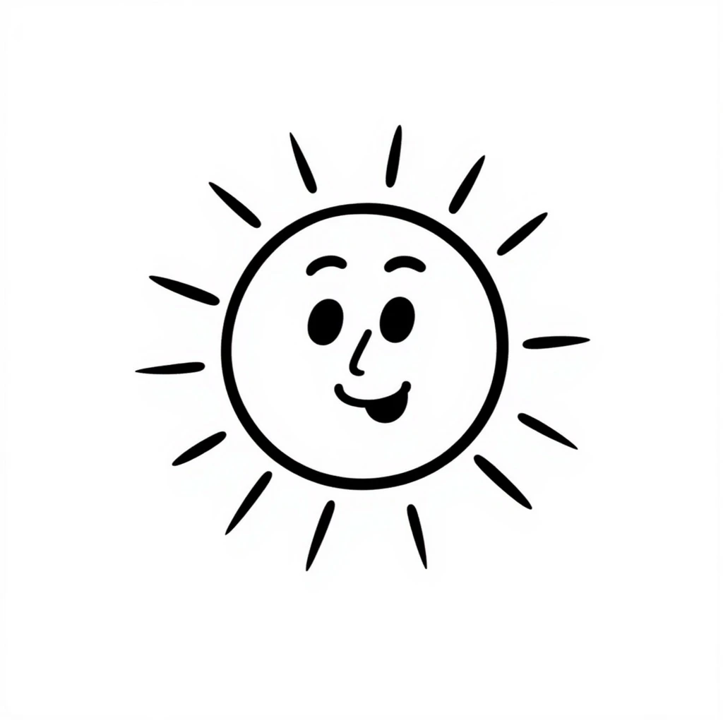 sun, black and white doodle emoji