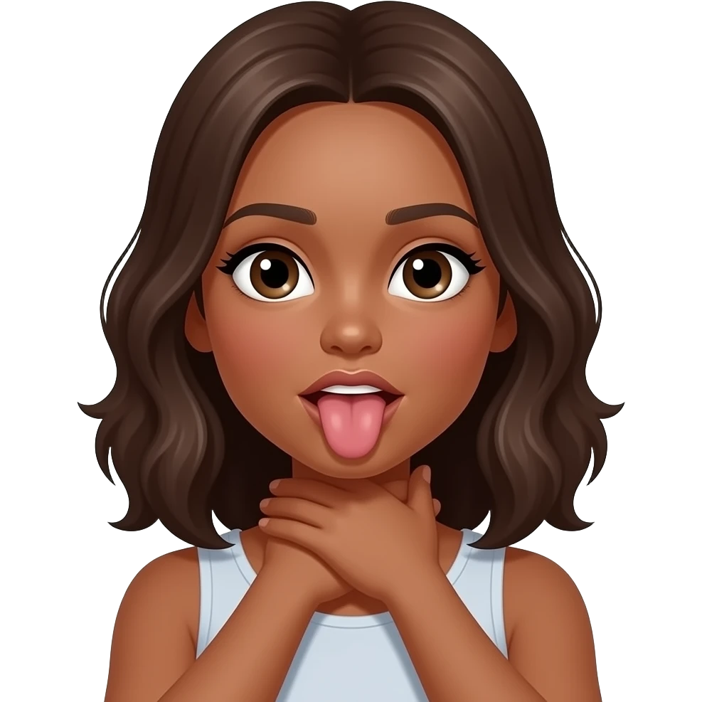 Mad Medium brown skin pretty girl Choking self with hands around neck With tongue sticking out emoji