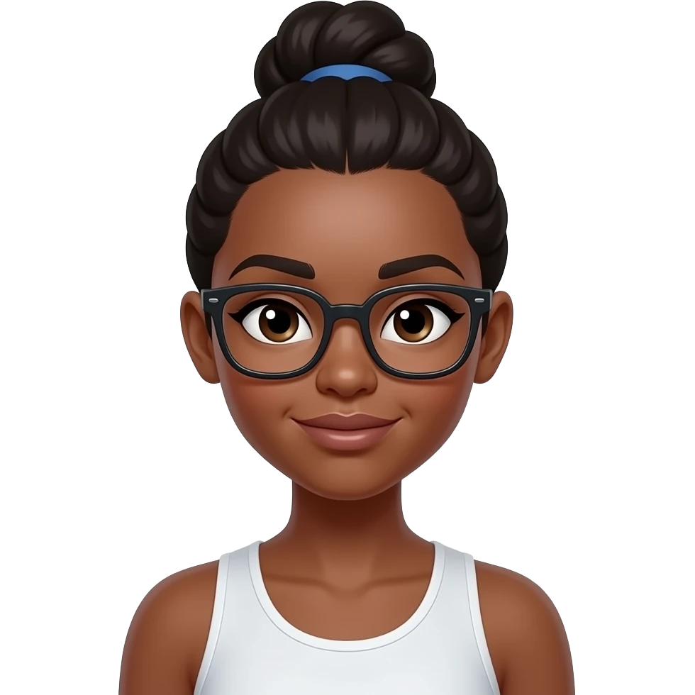 a girl athlete with dark skin bun and wear glasss emoji