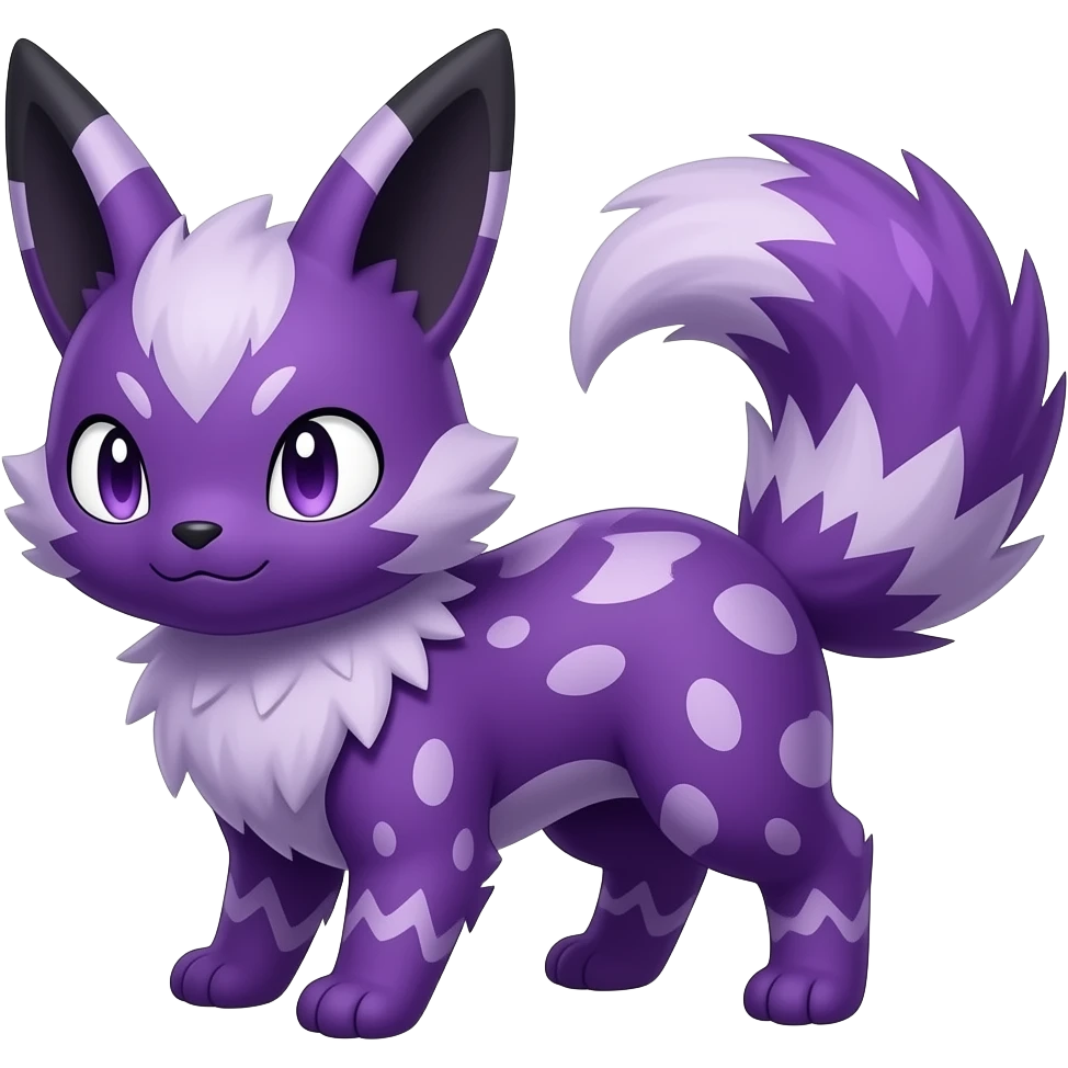 Realistic randomly patterned shiny Wisteria-Thistle-Violet-colored Demonic Furret-Sylveon-Absol-Pokémon-Fakémon-hybrid emoji
