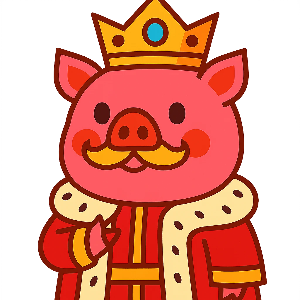 king pig with regal crown, cartoon style emoji