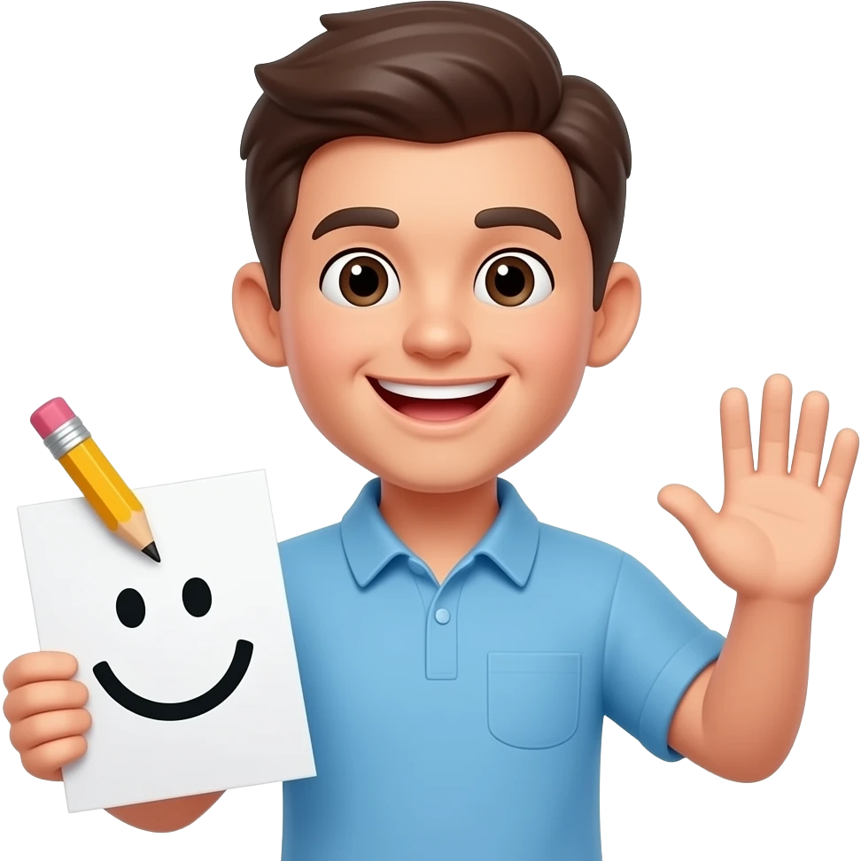 Tạo emoij cầm bút chì và giấy kèm biểu tượng cảm xúc (lưu ý phải là biểu tượng 😁 làm thêm tay ✋ này nữa)) emoji