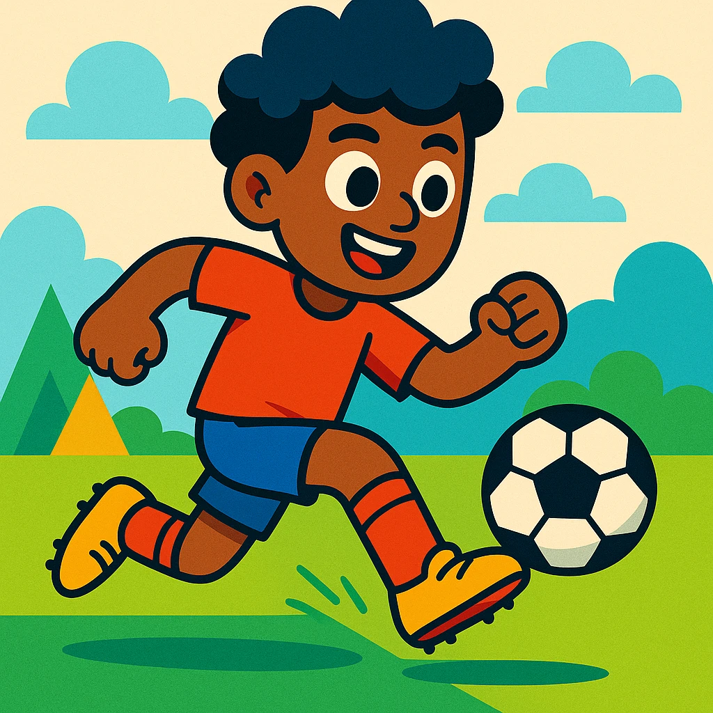 personne qui joue au foot, style cartoon coloré emoji